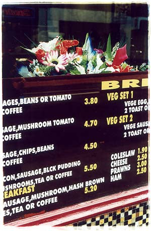Menu - Cafe, Grays Inn Road, London 2004