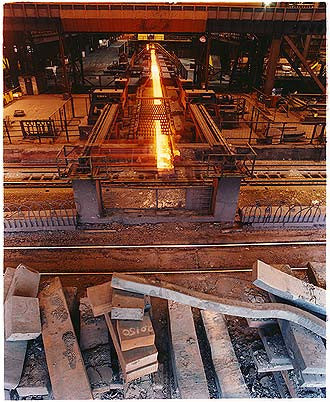 Mill train moving hot steel, Bloom&Billet Mill, Scunthorpe 2007