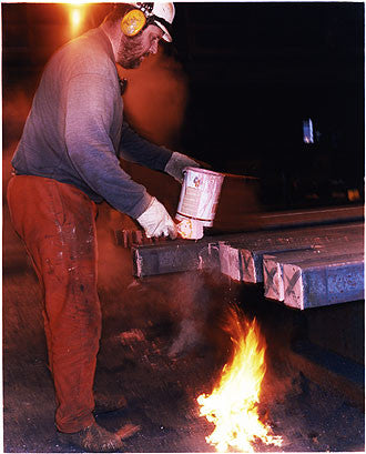 Clive Platts painting hot ends, Bloom&Billet Mill, Scunthorpe 2007