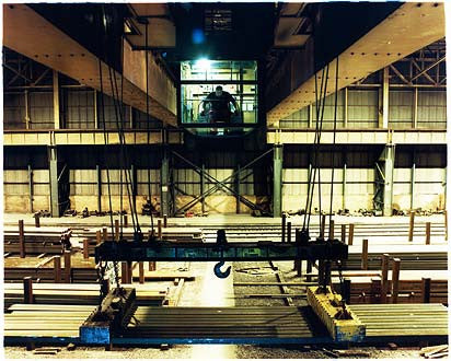 Crane operator moving billets, Bloom&Billet Mill, Scunthorpe 2007