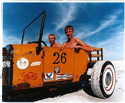 Otto & RJ in Otto's Model T II, Bonneville, Utah 2003